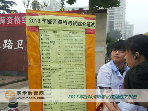 校内2013年医师资格考试考场分布牌