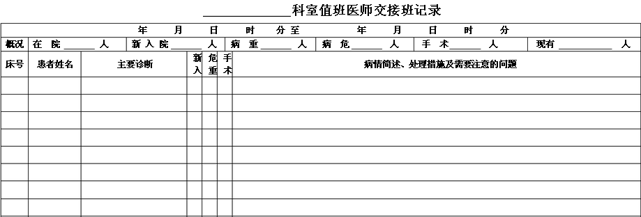 值班医师交接班表样式