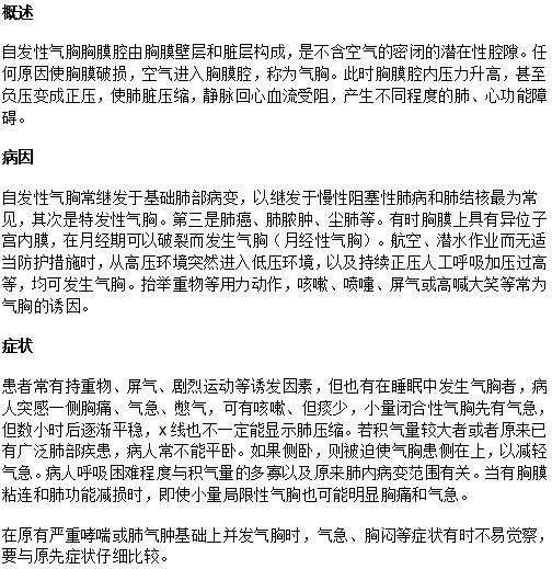 关于自发性气胸的概述