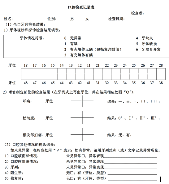 口腔执业助理医师实践技能考试口腔检查记录表的填写