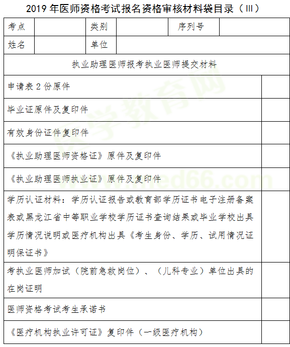 执业助理医师报考执业医师提交材料