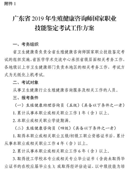 广东省2019年生殖健康咨询师国家职业技能鉴定考试通知