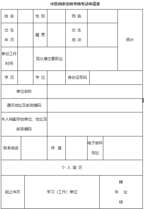 中医师承出师考核考试、中医确有专长考核考试申请表模板