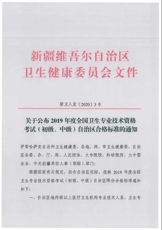 新疆自治区公布2019年外科主治医师考试合格标准