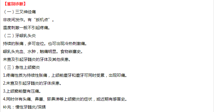 口腔执业医师技能考试病例分析——急性牙髓炎（自发性、夜间疼痛、不能定位）