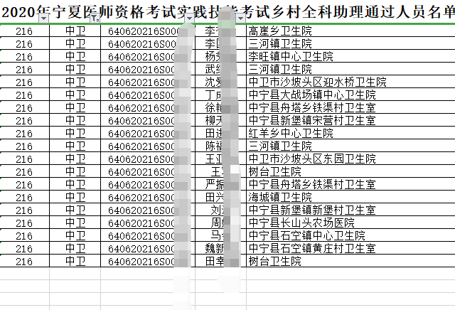 2020年中卫考点执业助理医师技能考试（乡村全科）类别技能考试成绩