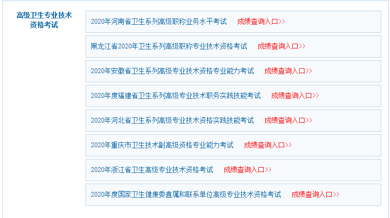 高级卫生专业技术资格考试——成绩查询入口已开通！