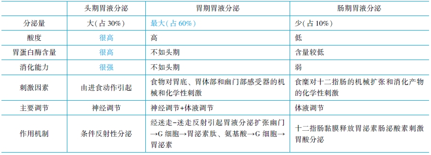 消化期的胃液分泌特点