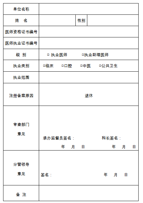 医师注册备案申请表