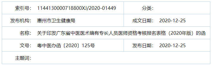 惠州市2020年中医医术确有专长人员医师资格考核报名表格汇总