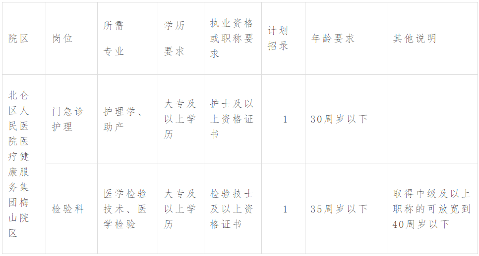 2021年度浙江省宁波市北仑区人民医院医疗健康服务集团梅山院区招聘医疗岗岗位计划表