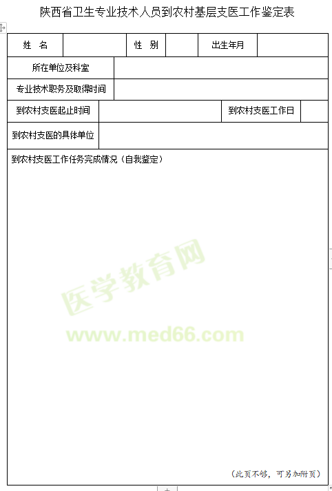 2020年陕西省卫生专业技术人员到农村基层支医工作鉴定表下载入口？