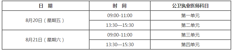 威海公卫执业医师考试2021年考试时间