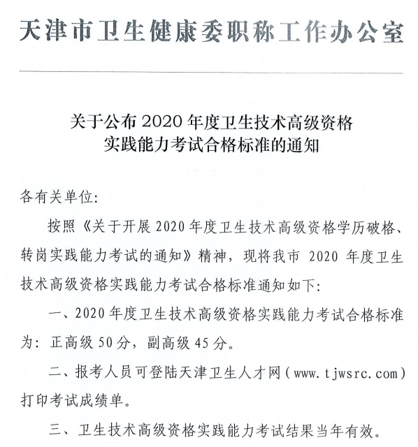 天津地区卫生高级职称合格分数线是60分吗？