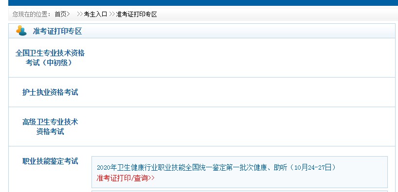 中国卫生人才网2021卫生专业技术资格考试准考证打印入口