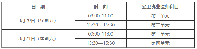 2021年国家公卫执业/助理医师资格考试实践技能/综合笔试考试时间安排