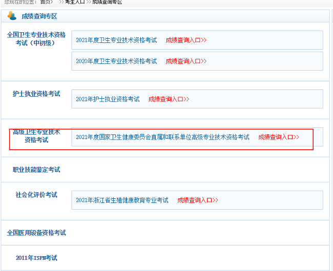 2021年度国家卫生健康委员会直属和联系单位高级专业技术资格考试成绩查询入口开通！