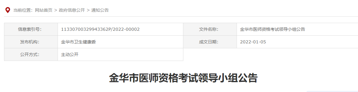 浙江金华市2022年医师资格考试报名审核有关事项公告