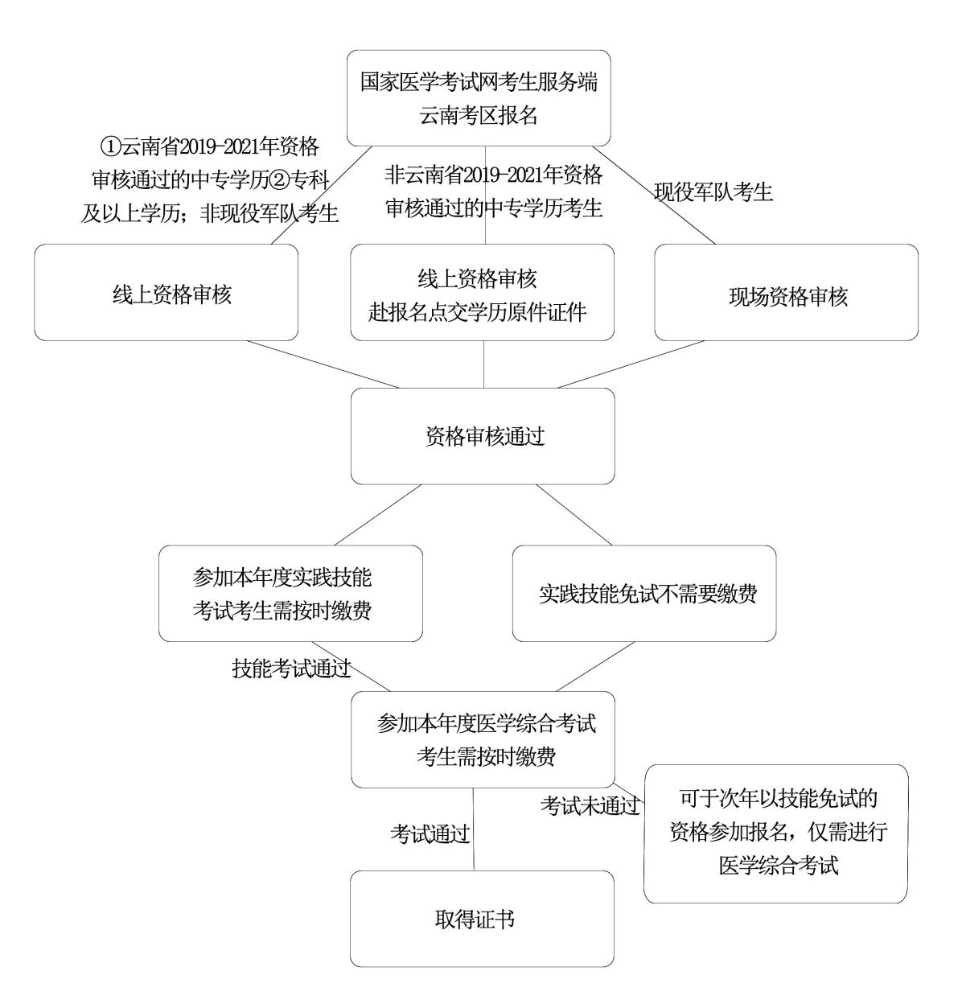 云南省2022年医师资格考试报名资格审核流程图表