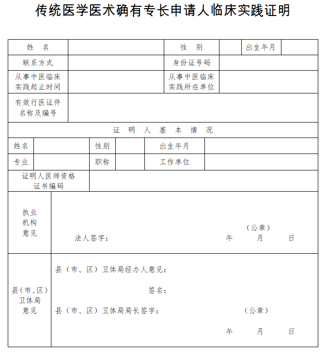 山西省晋城市2022年传统师承确有专长考核《传统医学医术确有专长申请人临床实践证明》