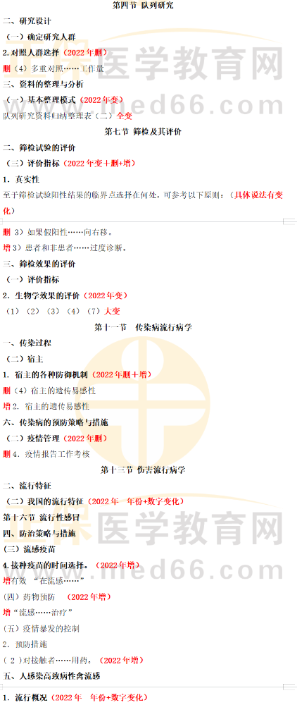 2022年公卫执业医师资格考试《流行病学》教材变动对比