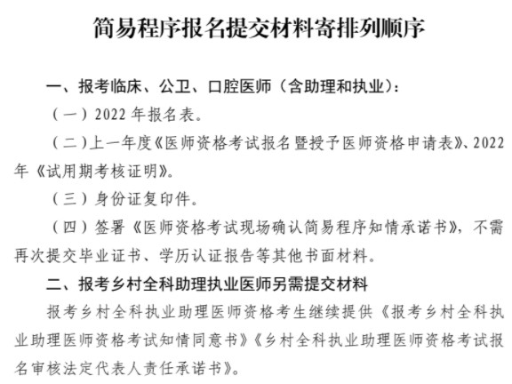 2022年驻马店考点乡村全科助理医师简易程序报名提交材料说明