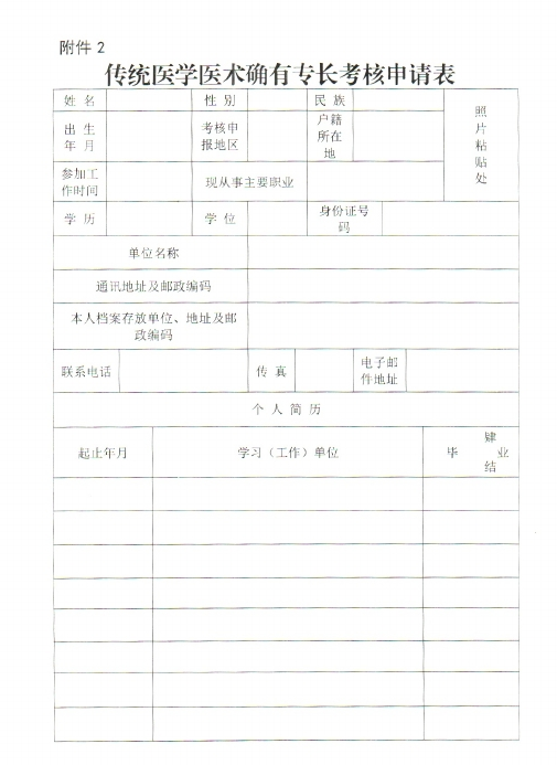 四川省遂宁市2022年传统医学确有专长考核《传统医学医术确有专长考核申请表》模板