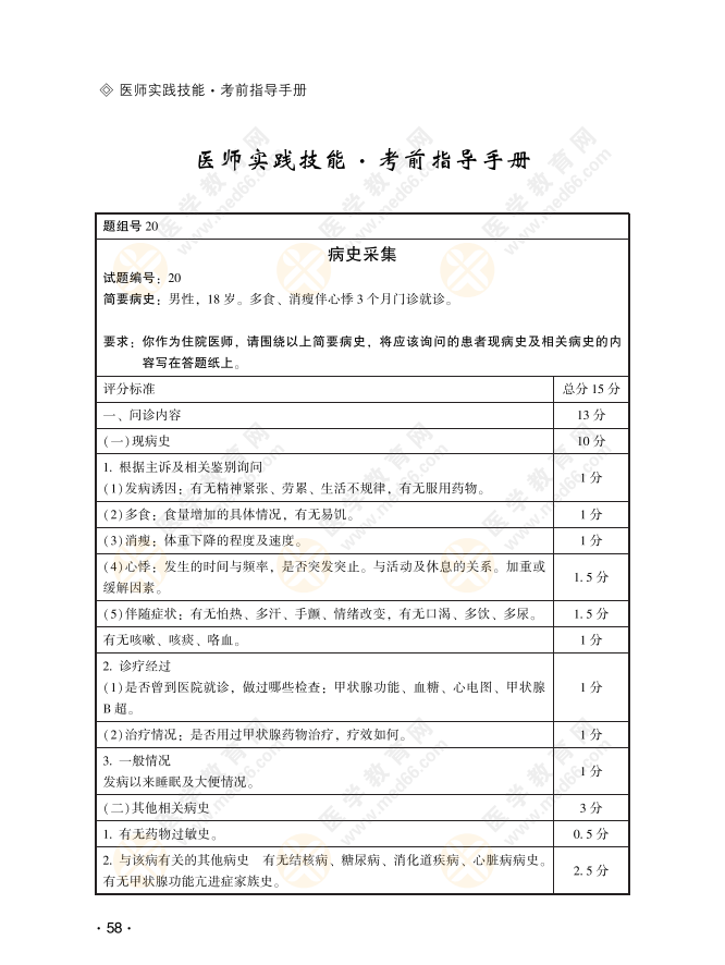 【临床病史采集20号习题】男性，18岁。多食、消瘦伴心悸3个月门诊就诊