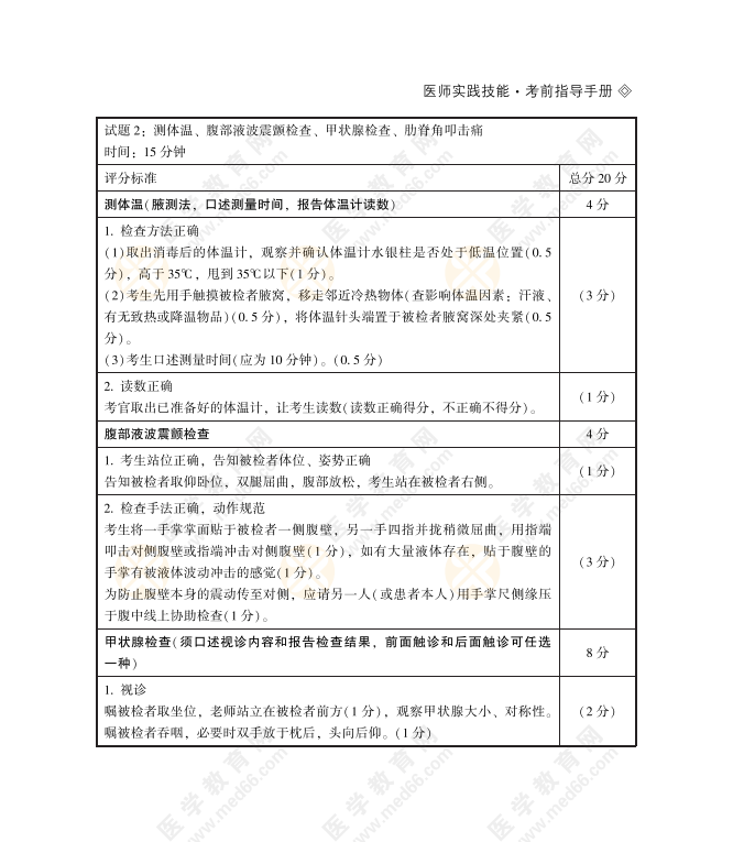 2022年临床助理医师实践技能第二站体格检查模拟题+评分细则（二）