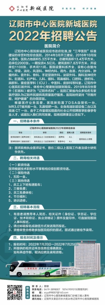 辽宁省辽阳市中心医院新城医院招聘超声、影像医师8名