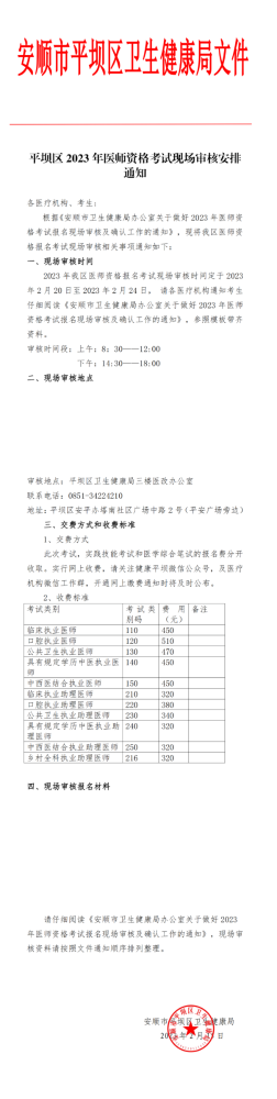 2023临床助理医师考试（安顺平坝区）现场审核20日开始，材料要求看这里！！