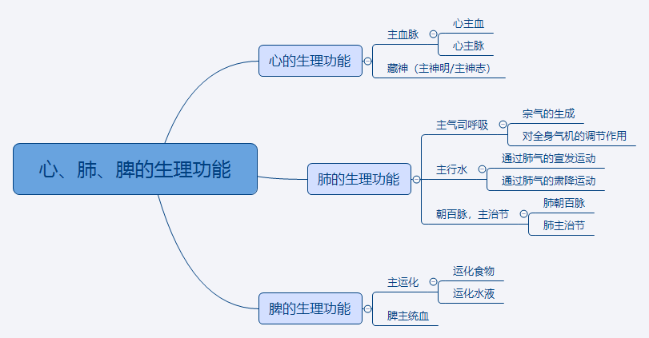 2024中医执业医师重点知识点思维导图—心、肺、脾的生理功能