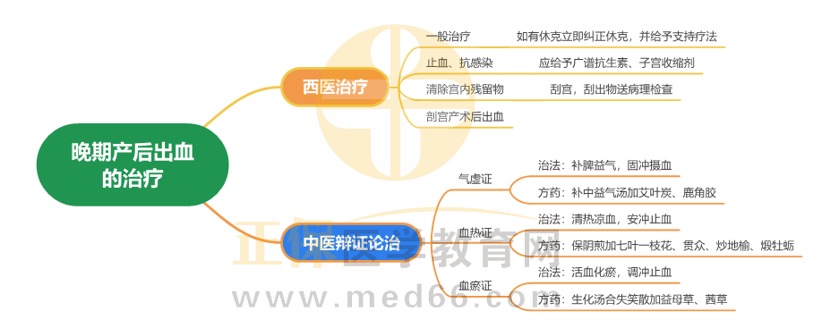 “中西医妇科学-晚期产后出血的治疗”2024年中西医执业医师考点思维导图