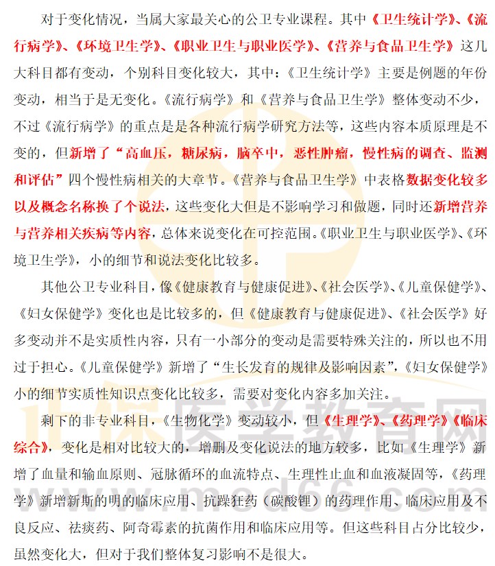 2024公卫助理医师综合笔试教材变动情况