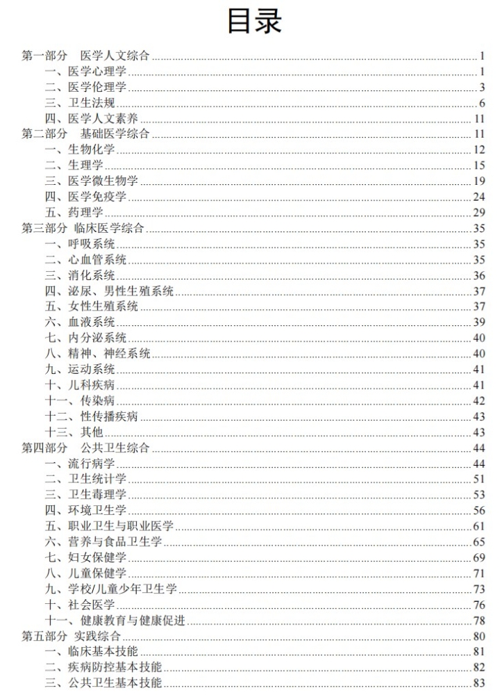 公卫执业医师医师考试大纲