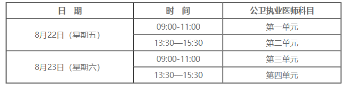 公卫医师考试时间的详细信息